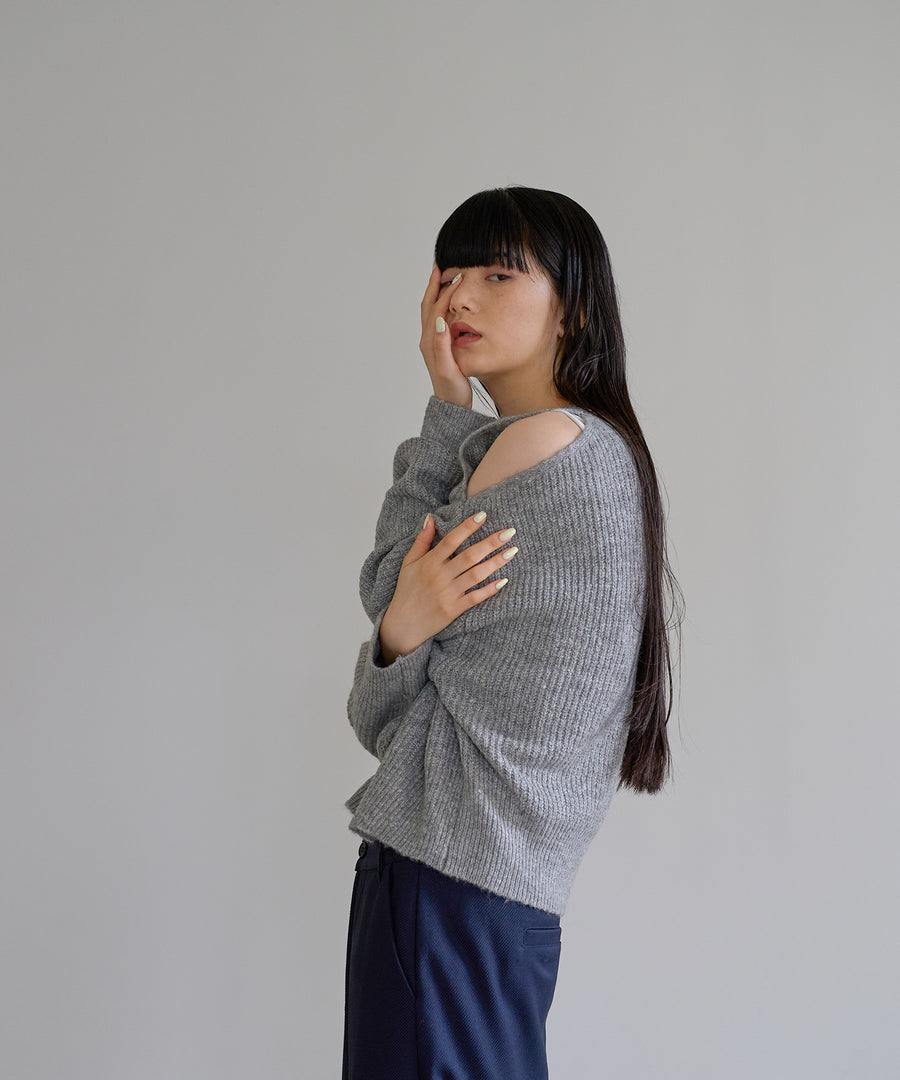 Mohair like Open shoulder Knit pullover