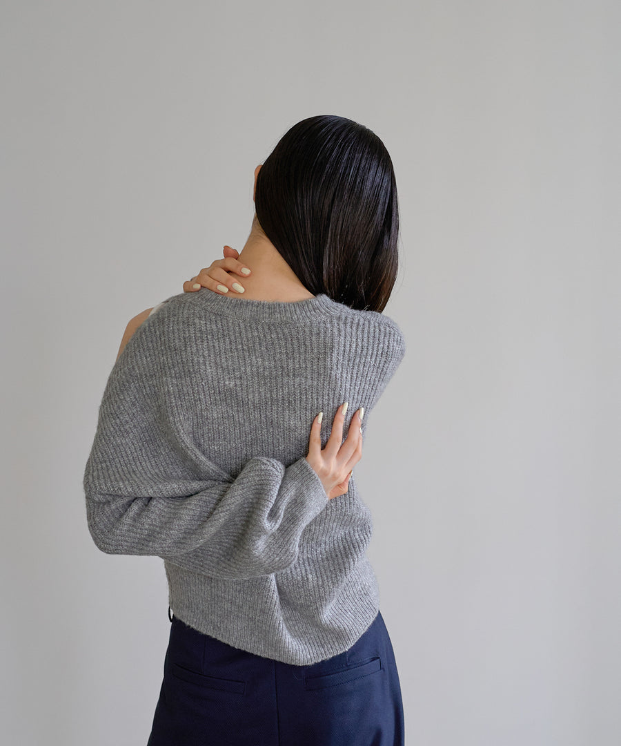 Mohair like Open shoulder Knit pullover