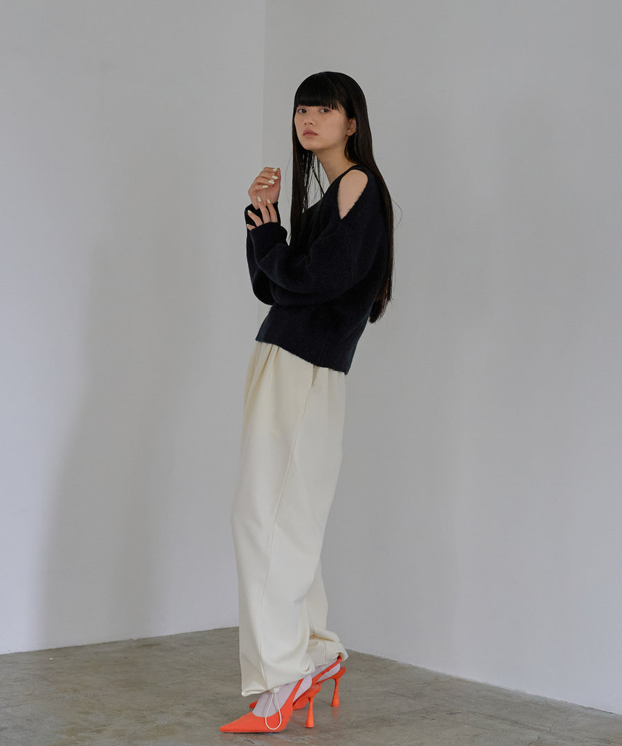 Mohair like Open shoulder Knit pullover