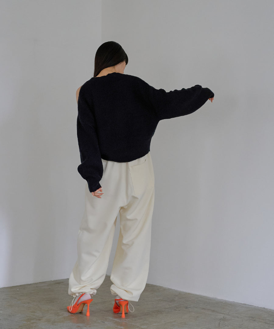 Mohair like Open shoulder Knit pullover