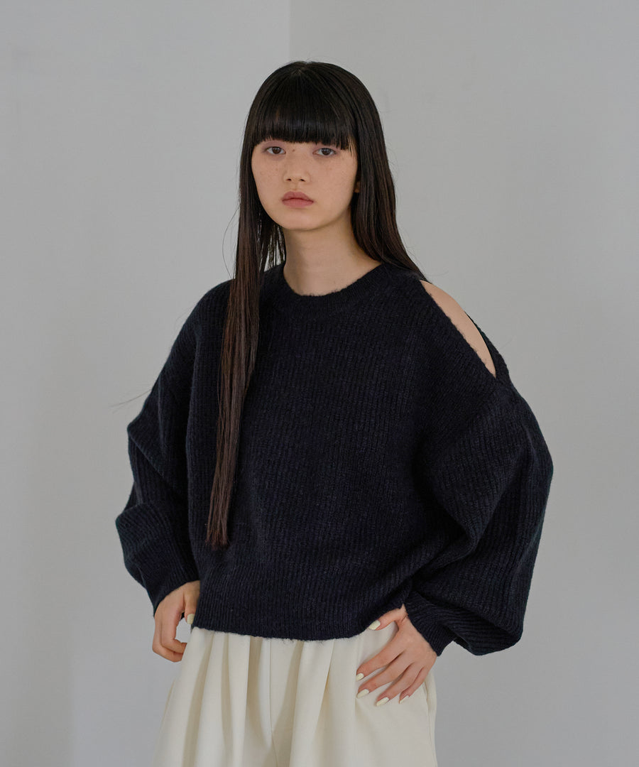 Mohair like Open shoulder Knit pullover