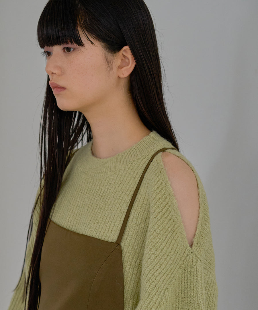 Mohair like Open shoulder Knit pullover