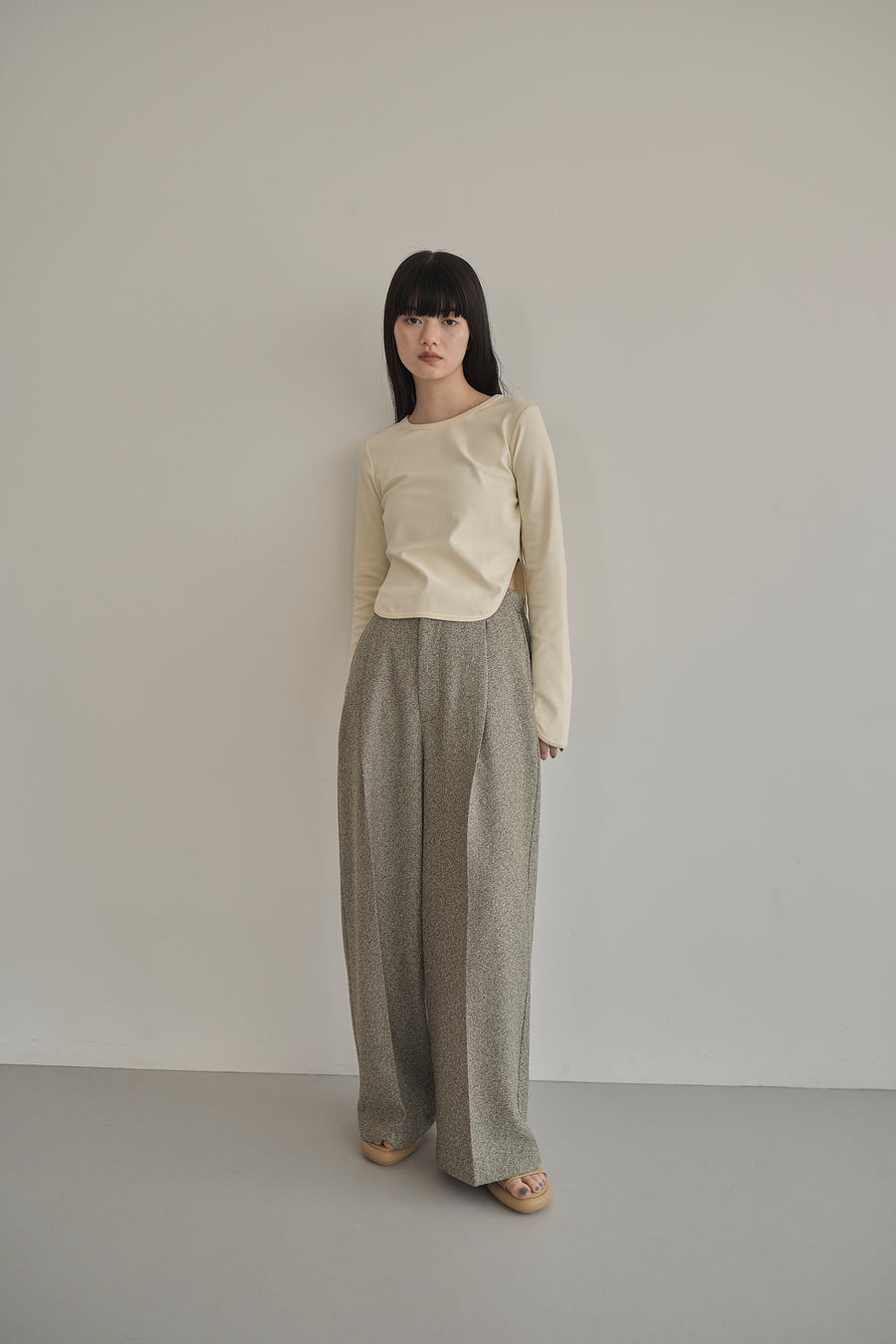 Belt Skirt Layered Nep Tuck Pants