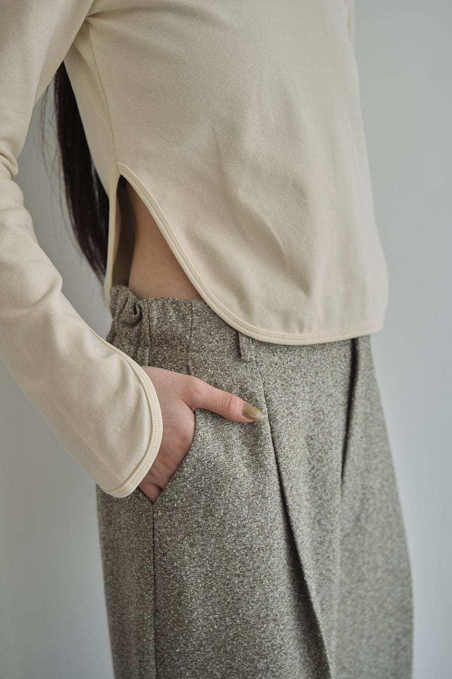 Belt Skirt Layered Nep Tuck Pants