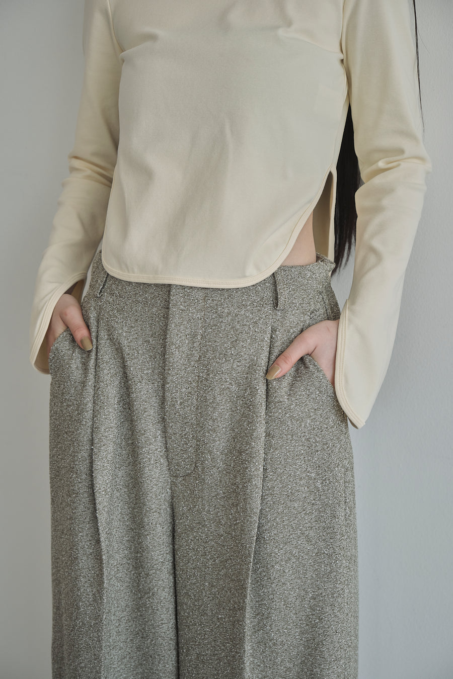 Belt Skirt Layered Nep Tuck Pants