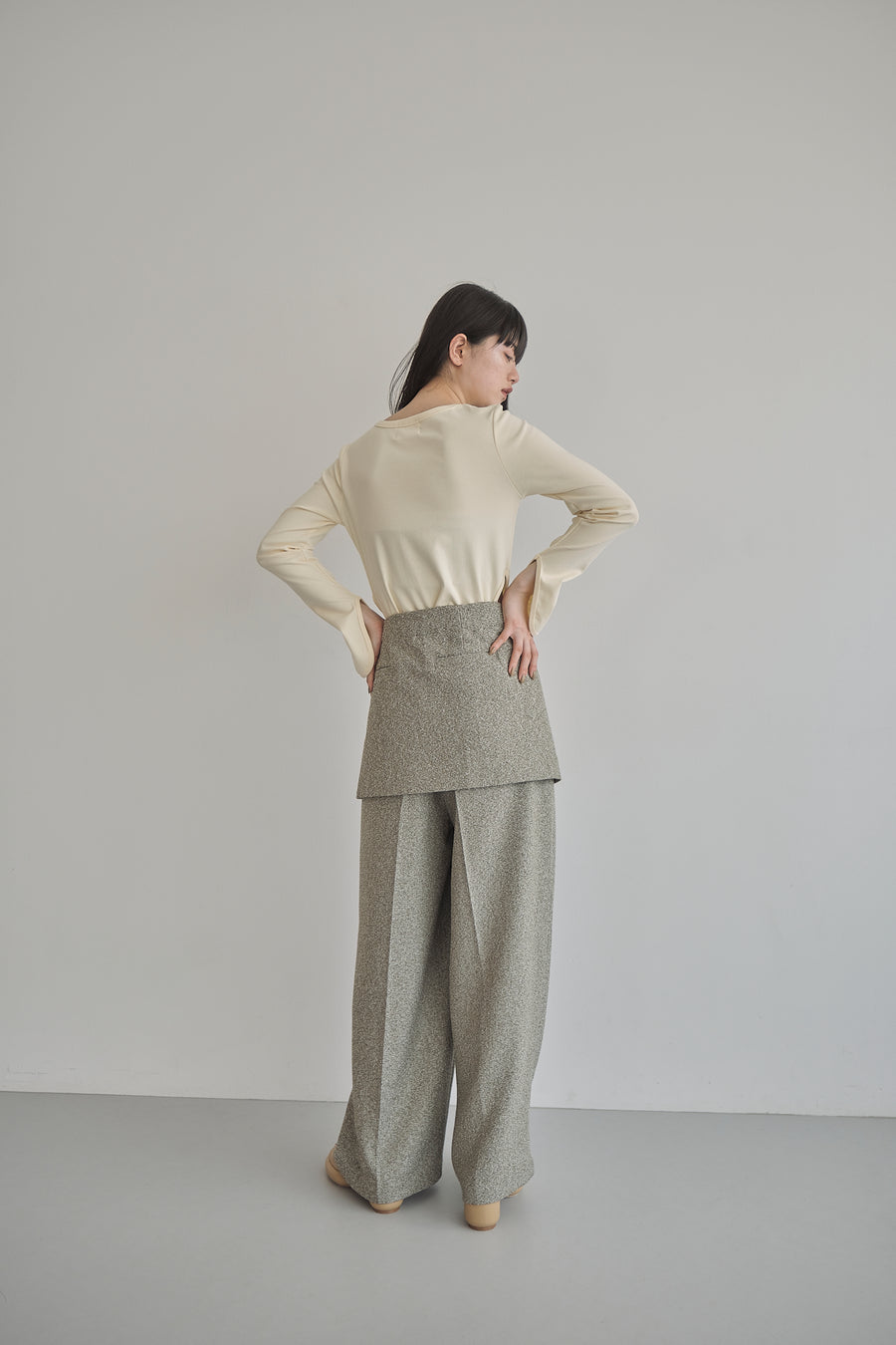 Belt Skirt Layered Nep Tuck Pants