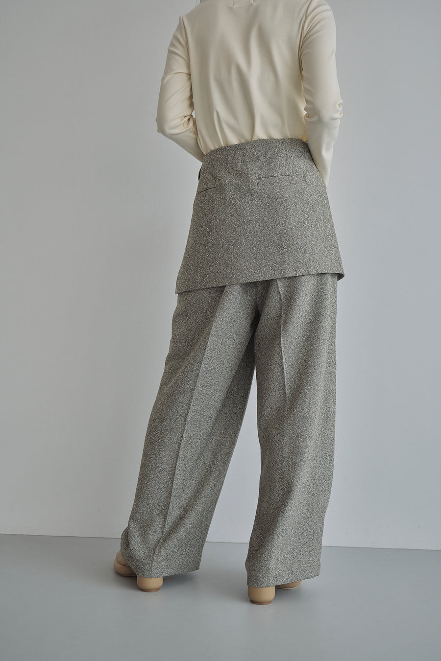 Belt Skirt Layered Nep Tuck Pants