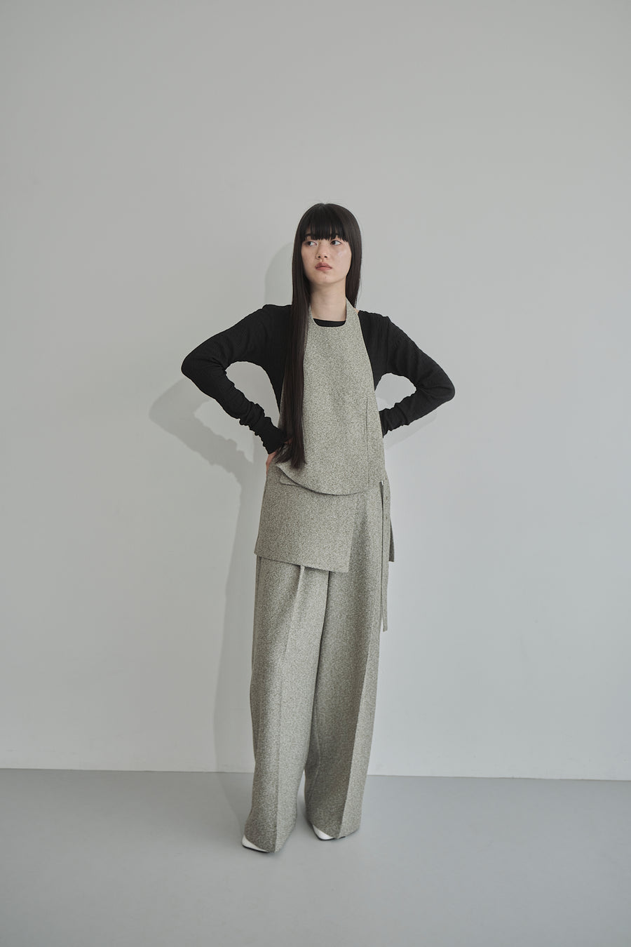 Belt Skirt Layered Nep Tuck Pants