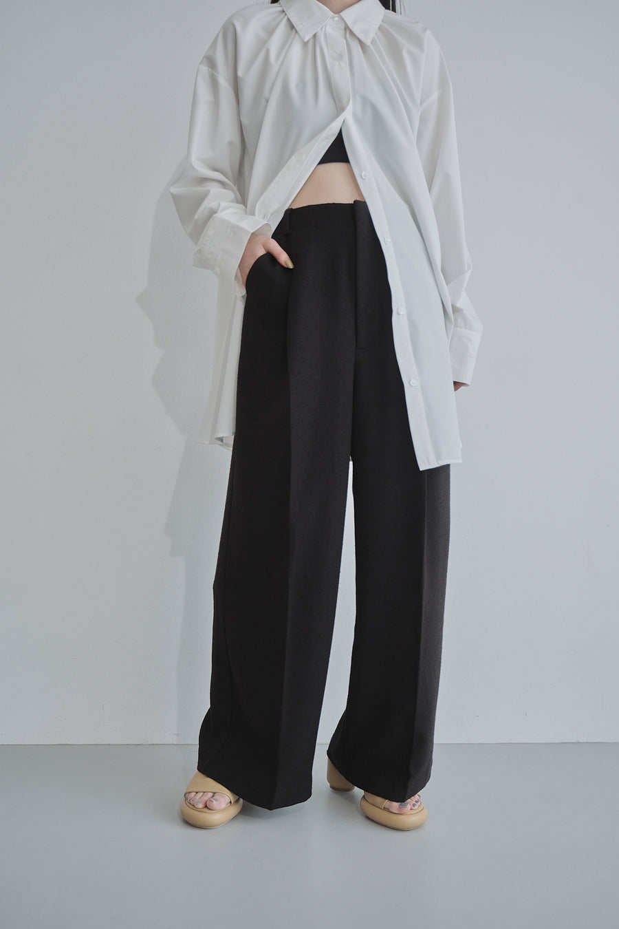 Belt Skirt Layered Nep Tuck Pants