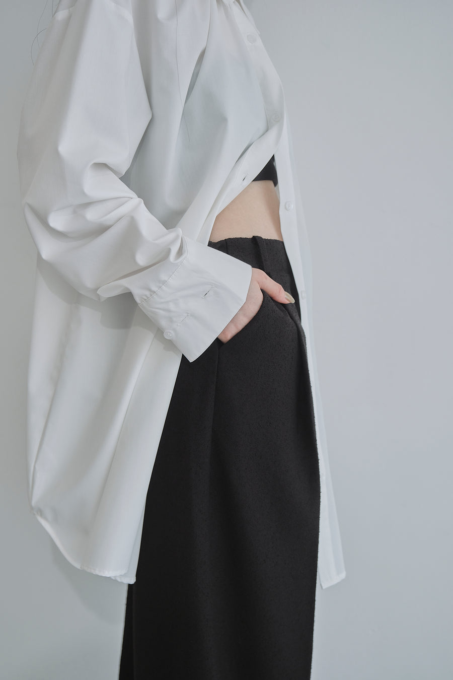 Belt Skirt Layered Nep Tuck Pants