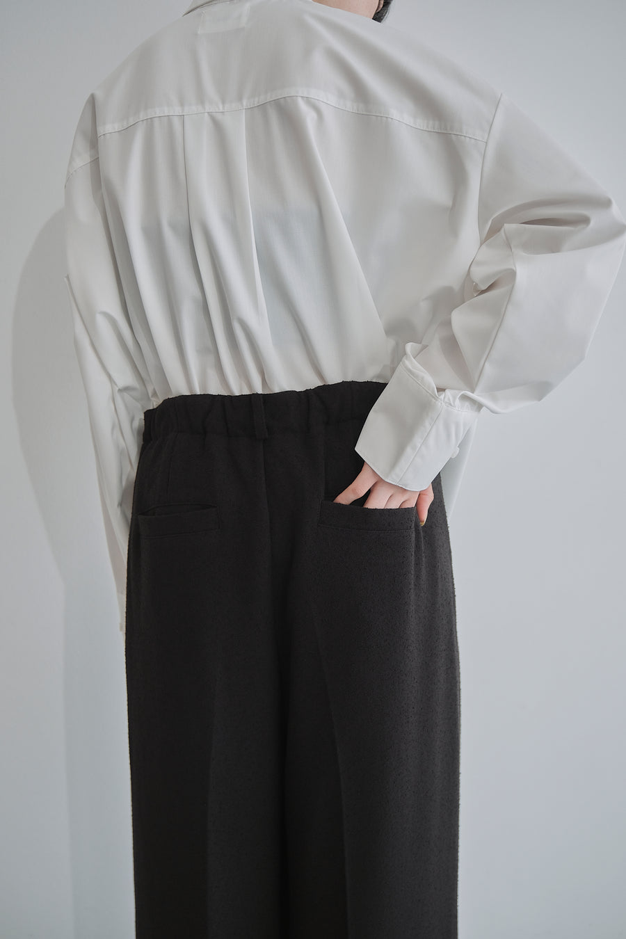 Belt Skirt Layered Nep Tuck Pants