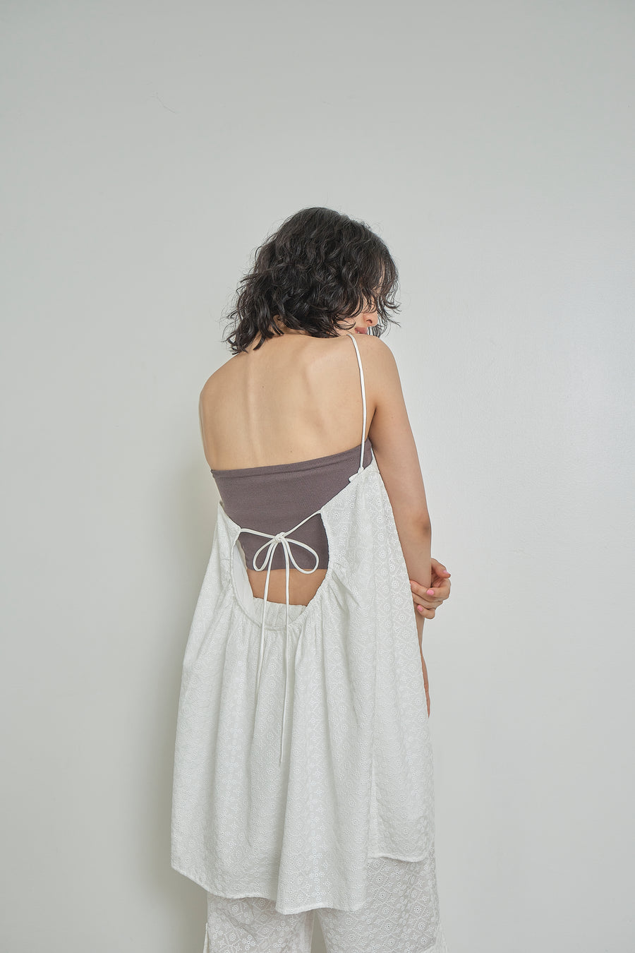 Embroidery Lace Back Ribbon Mini Dress