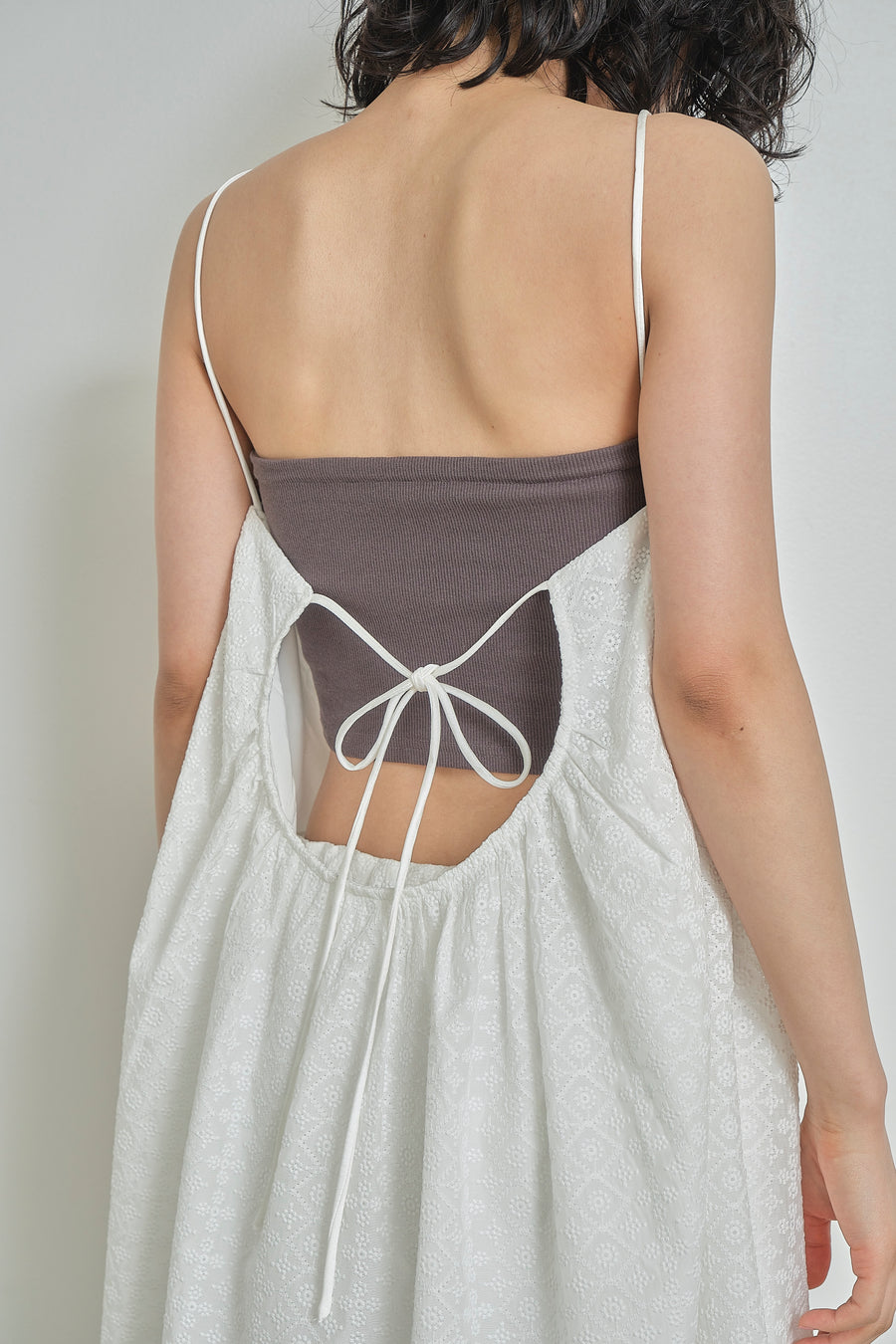 Embroidery Lace Back Ribbon Mini Dress