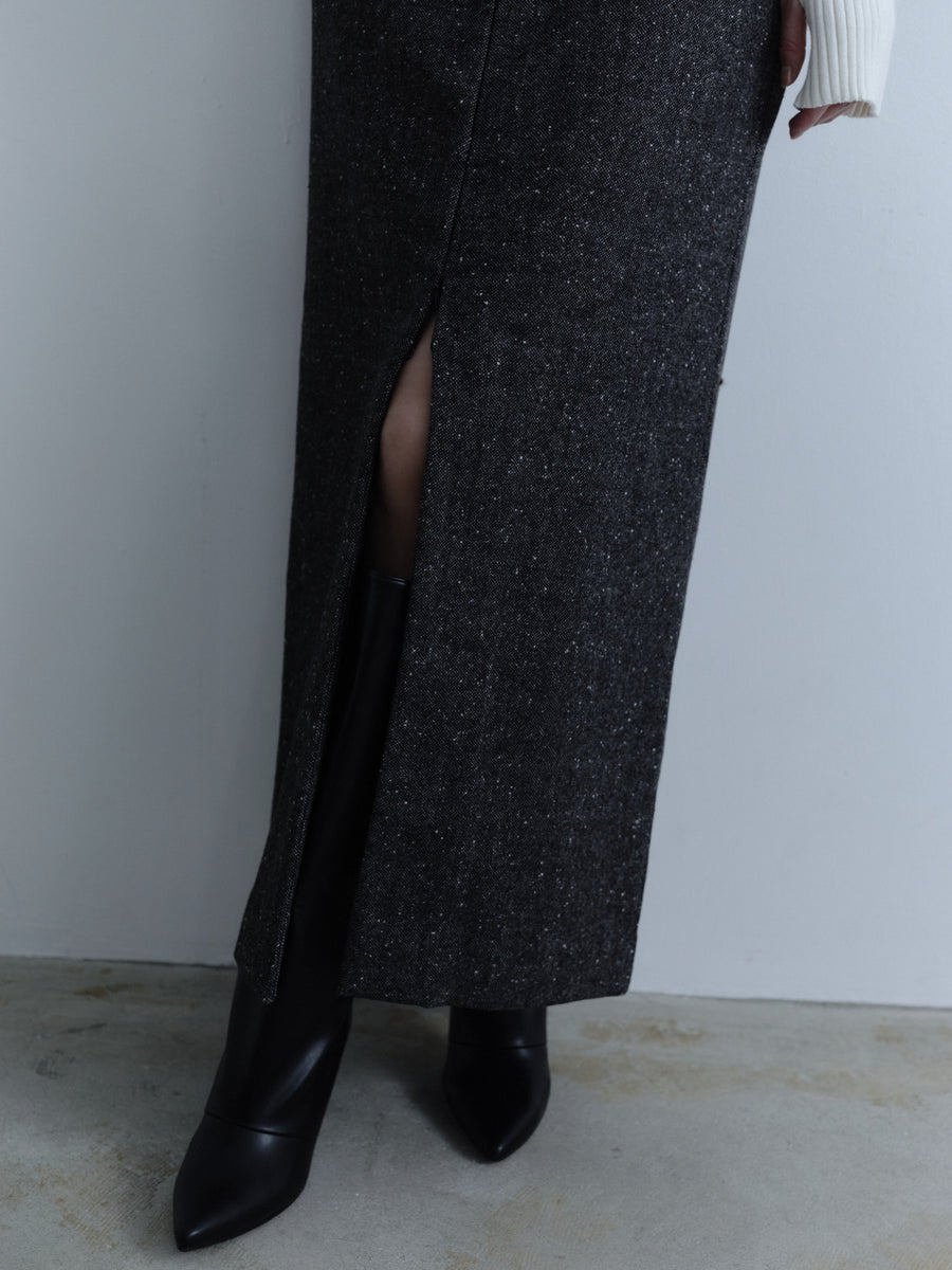 Zip Slit Tweed Long Skirt