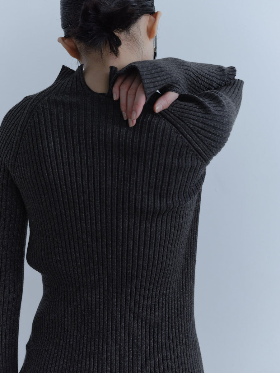 High Neck Rib Knit Tops