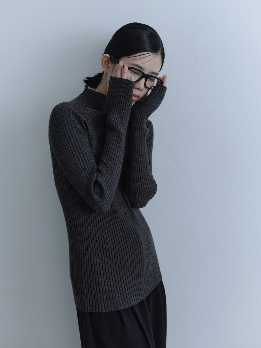 High Neck Rib Knit Tops