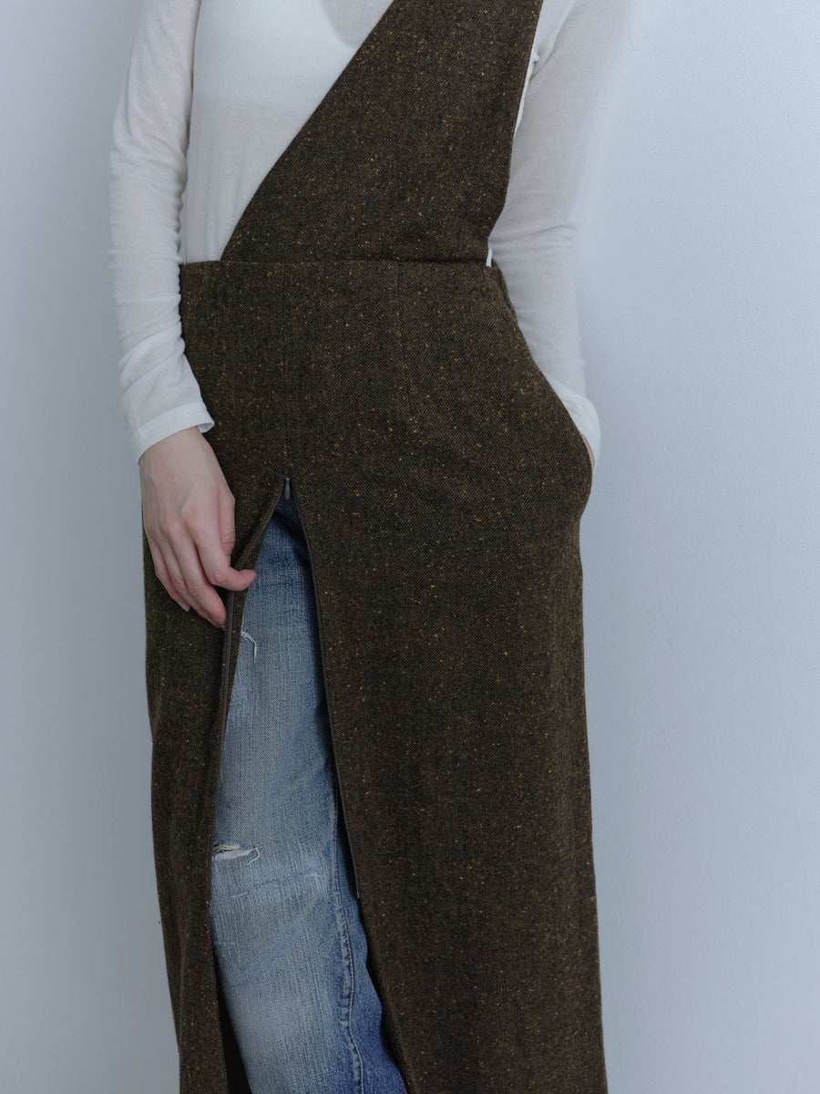 Zip Slit Tweed Long Skirt