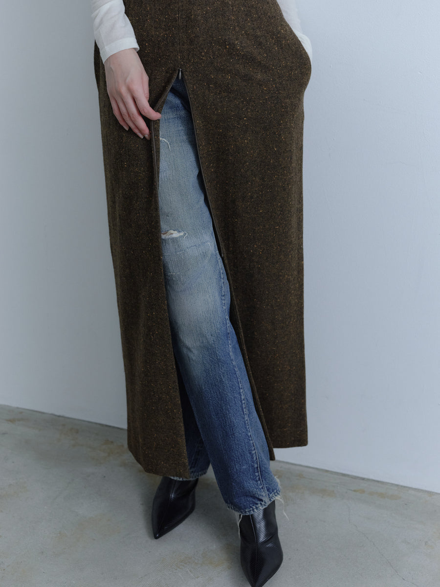 Zip Slit Tweed Long Skirt