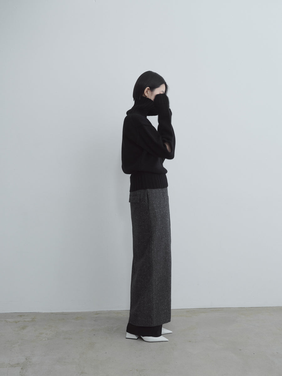 Zip Slit Tweed Long Skirt